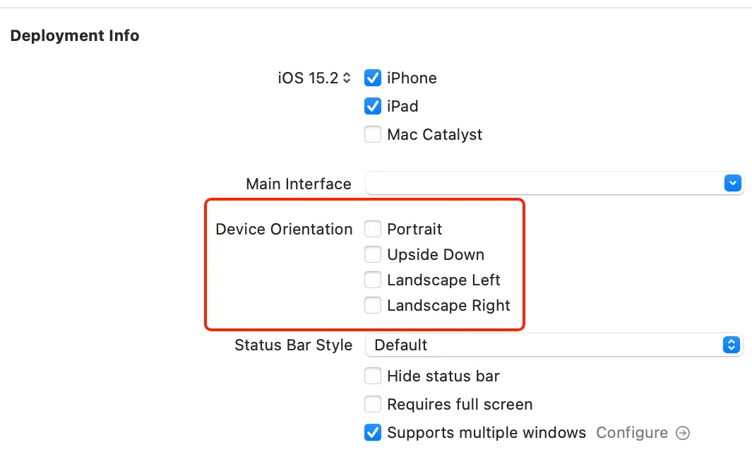 Xcode Device Orientation